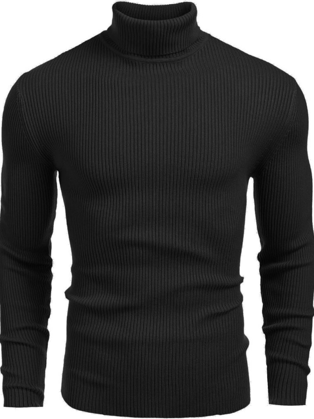 Slim Fit Ribbed Knitted Turtleneck Sweater for Men - Casual Pullover Top